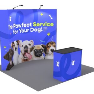 10ft Wide Curved Pop Up  Fabric  Display with Podium Counter